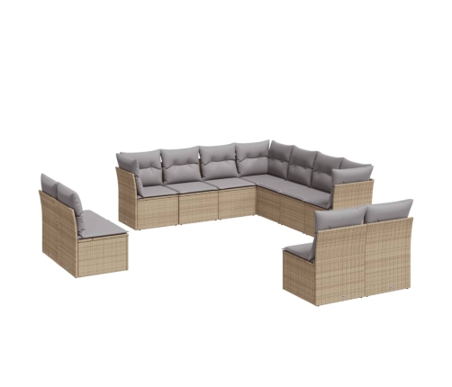 Set de sofás de jardín 11pzas con cojines ratán sintético beige
