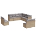 Set de sofás de jardín 11pzas con cojines ratán sintético beige
