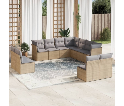 Set de sofás de jardín 11pzas con cojines ratán sintético beige