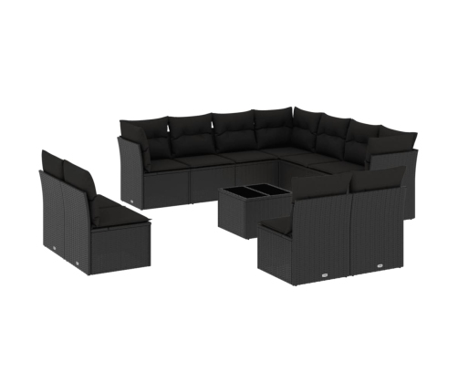 Set de sofás de jardín 12 piezas cojines ratán sintético negro