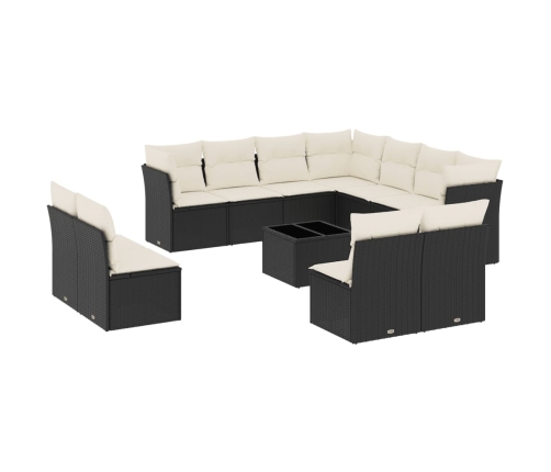 Set de sofás de jardín 12 piezas cojines ratán sintético negro