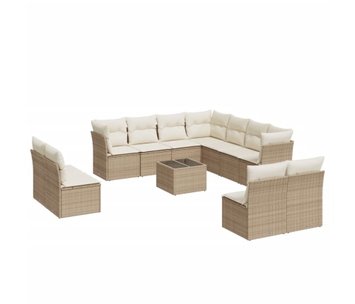 Set de sofás de jardín 12 pzas y cojines ratán sintético marrón