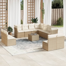 Set de sofás de jardín 12 pzas y cojines ratán sintético marrón