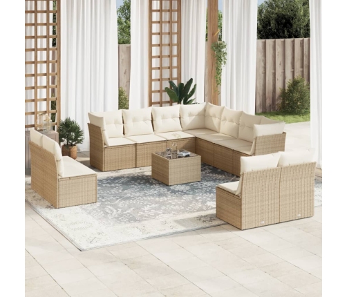 Set de sofás de jardín 12 pzas y cojines ratán sintético marrón