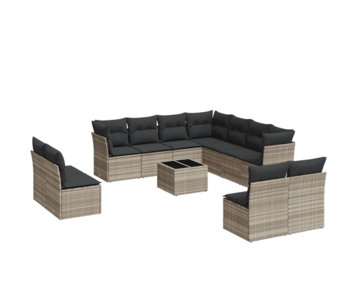 Set de sofás de jardín 12 pzas y cojines ratán sintético gris