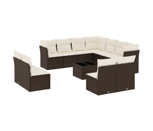 Set de sofás de jardín y cojines 12 pzas ratán sintético marrón