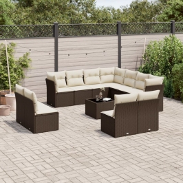 Set de sofás de jardín y cojines 12 pzas ratán sintético marrón
