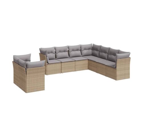 Set de sofás de jardín 9 pzas con cojines ratán sintético beige