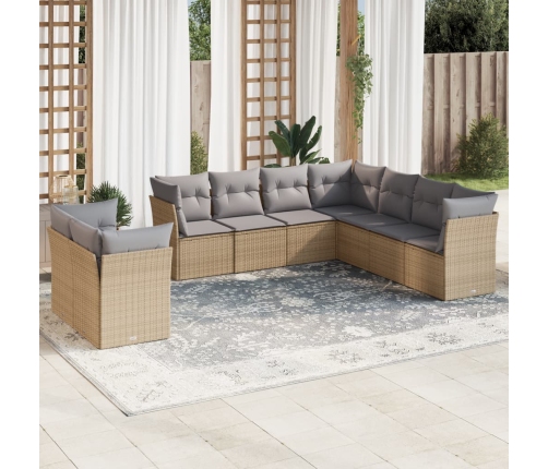 Set de sofás de jardín 9 pzas con cojines ratán sintético beige