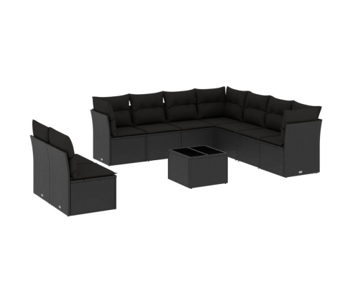 Set de sofás de jardín 10 pzas cojines ratán sintético negro