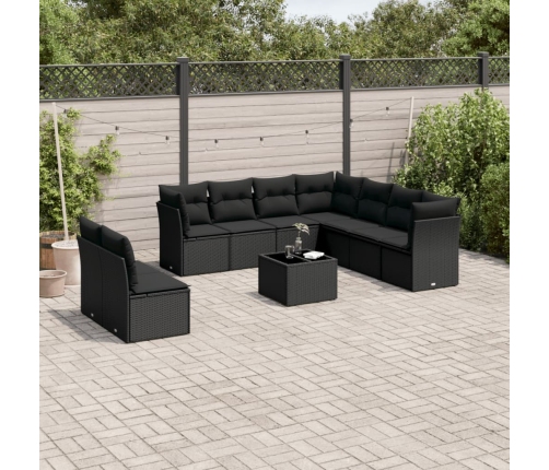 Set de sofás de jardín 10 pzas cojines ratán sintético negro