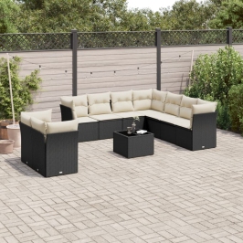 Set de sofás de jardín 10 pzas cojines ratán sintético negro