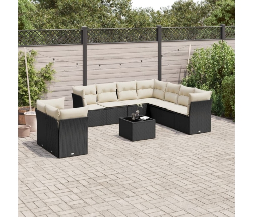 Set de sofás de jardín 10 pzas cojines ratán sintético negro