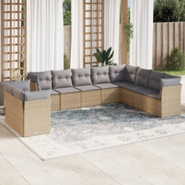 Juego de sofás jardín con cojines beige 10 pzas ratán sintético