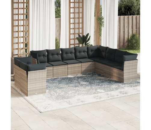 Set sofás jardín 10 pzas con cojines ratán sintético gris claro