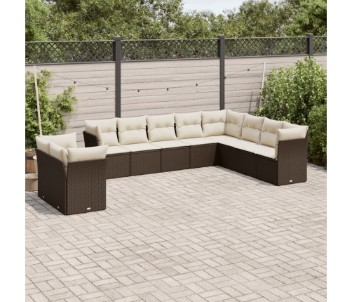 Set de sofás de jardín 10 pzas y cojines ratán sintético marrón