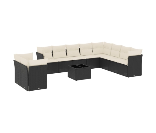Set de sofás de jardín 11 pzas y cojines ratán sintético negro