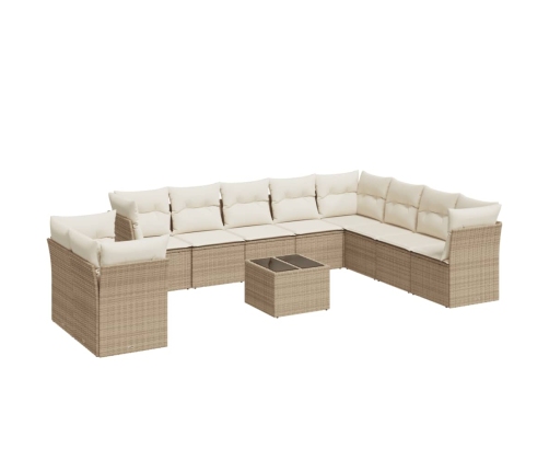 Set de sofás de jardín 11pzas con cojines ratán sintético beige