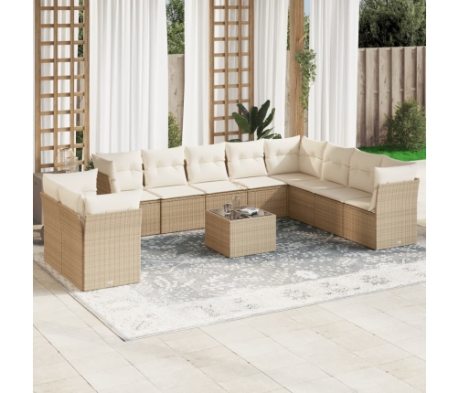 Set de sofás de jardín 11pzas con cojines ratán sintético beige