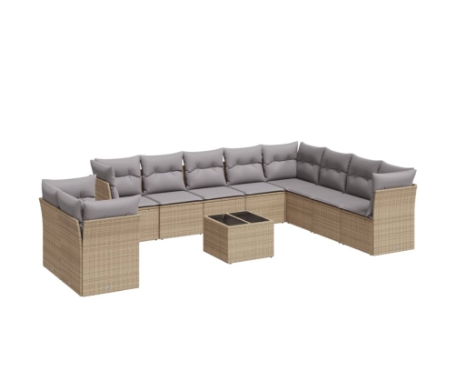 Set de sofás de jardín 11pzas con cojines ratán sintético beige