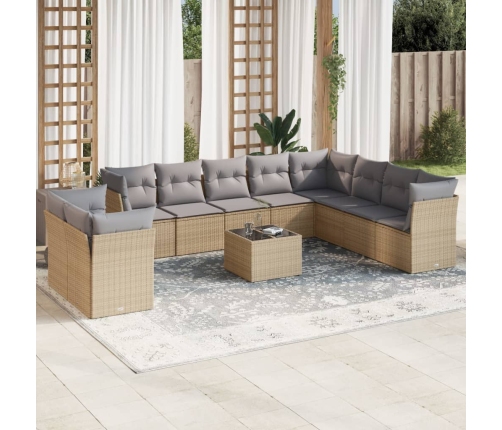 Set de sofás de jardín 11pzas con cojines ratán sintético beige