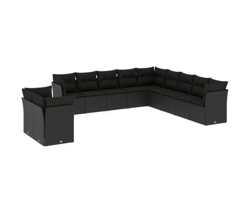 Set de sofás de jardín 11 pzas y cojines ratán sintético negro