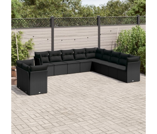 Set de sofás de jardín 11 pzas y cojines ratán sintético negro