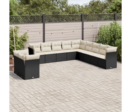 Set de sofás de jardín 11 pzas y cojines ratán sintético negro