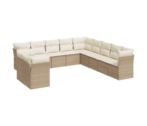 Set de sofás de jardín 11pzas con cojines ratán sintético beige
