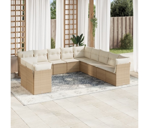 Set de sofás de jardín 11pzas con cojines ratán sintético beige
