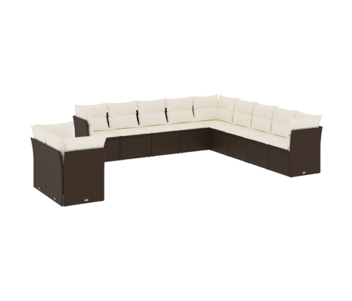 Set de sofás de jardín 11 pzas cojines ratán sintético marrón