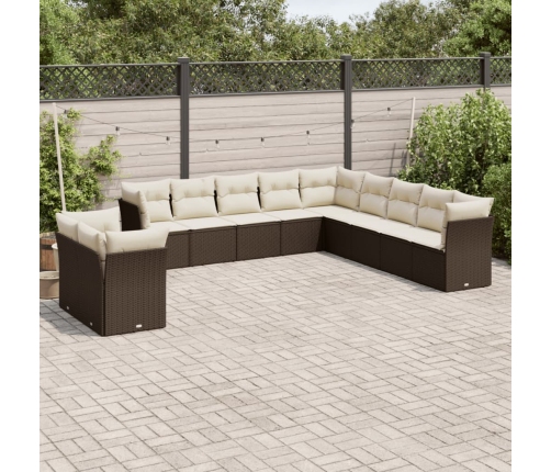 Set de sofás de jardín 11 pzas cojines ratán sintético marrón