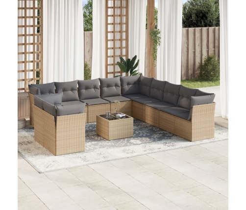 Set de sofás de jardín 12 pzas y cojines ratán sintético marrón