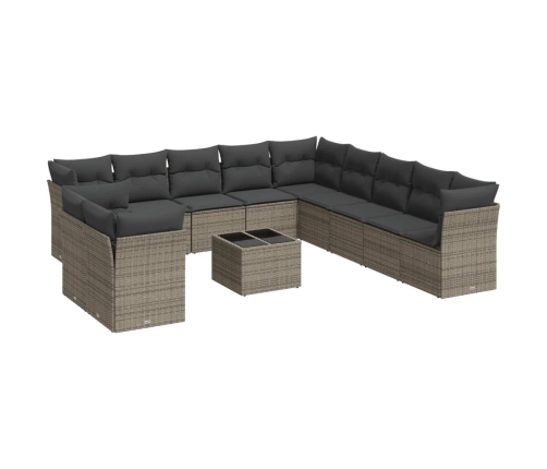 Set de sofás de jardín 12 pzas con cojines ratán sintético gris