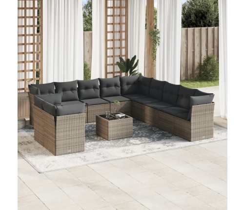 Set de sofás de jardín 12 pzas con cojines ratán sintético gris
