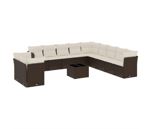 Set de sofás de jardín y cojines 12 pzas ratán sintético marrón