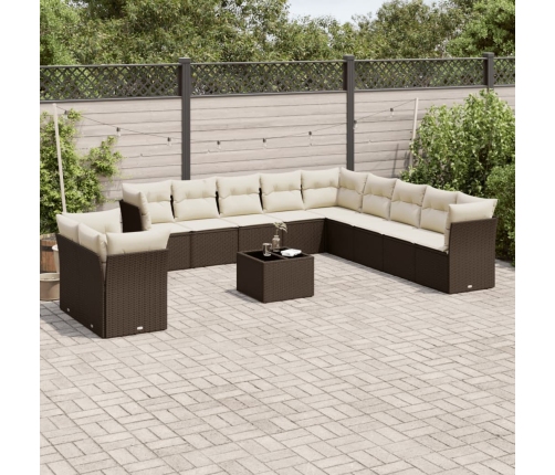 Set de sofás de jardín y cojines 12 pzas ratán sintético marrón