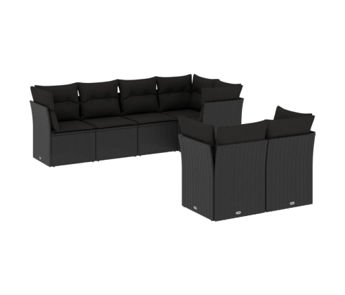 Set de comedor de jardín 7 pzas y cojines ratán sintético negro