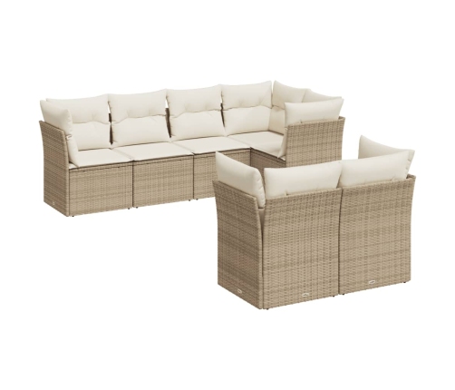 Set sofás de jardín 7 piezas y cojines ratán sintético beige