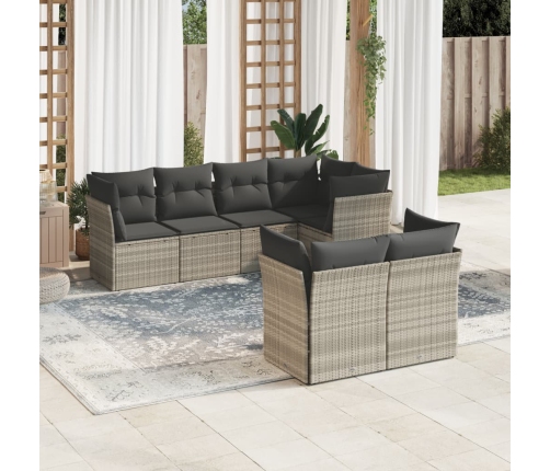 Set de sofás de jardín 7 pzas con cojines ratán PE gris claro