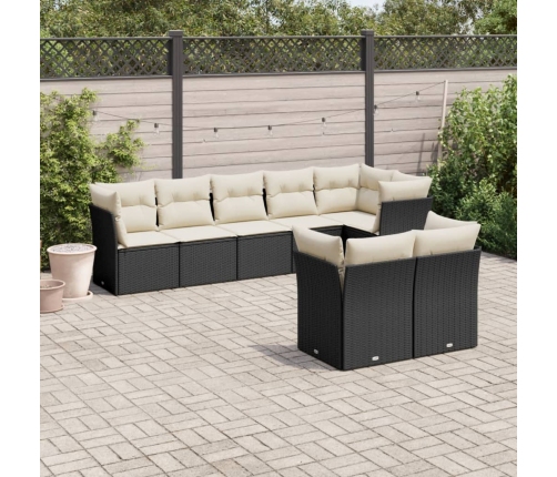 Set de sofás de jardín 8 piezas y cojines ratán sintético negro