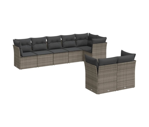 Set de sofás de jardín 8 pzas y cojines ratán sintético gris