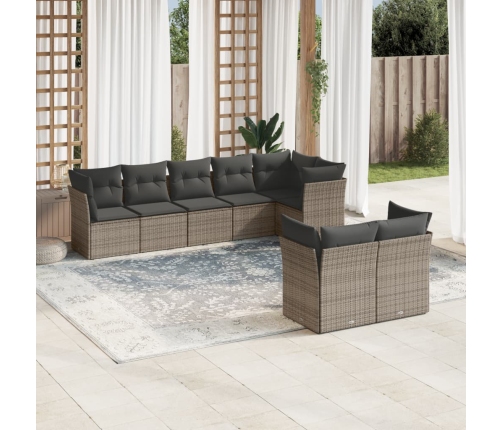 Set de sofás de jardín 8 pzas y cojines ratán sintético gris