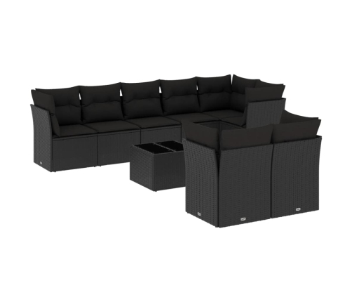 Set de sofás de jardín 8 piezas y cojines ratán sintético negro