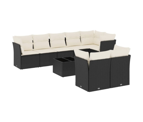 Set de sofás de jardín 8 piezas y cojines ratán sintético negro