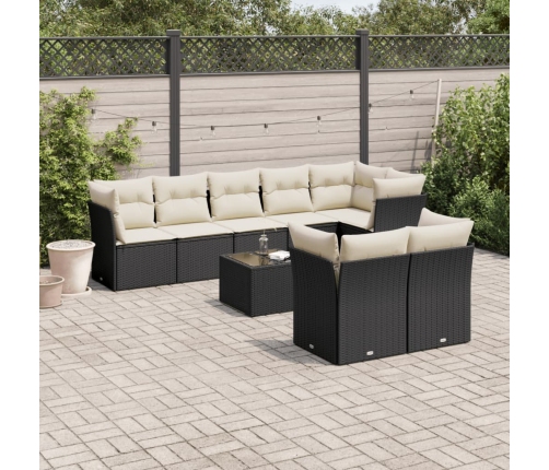 Set de sofás de jardín 8 piezas y cojines ratán sintético negro