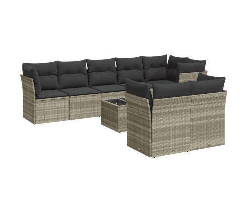 Set muebles jardín 9 pzas y cojines ratán sintético gris claro