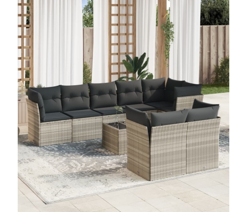 Set muebles jardín 9 pzas y cojines ratán sintético gris claro