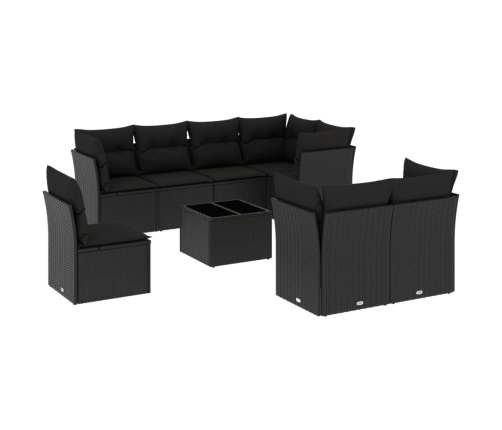 Set de sofás de jardín 8 piezas y cojines ratán sintético negro