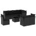 Set de sofás de jardín 8 piezas y cojines ratán sintético negro